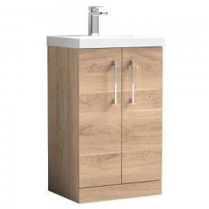 Arno 500mm Freestanding 2 Door Vanity Unit & Thin-Edge Ceramic Basin - Bleached Oak