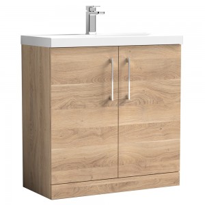 Arno 800mm Freestanding 2 Door Vanity Unit & Thin-Edge Ceramic Basin - Bleached Oak