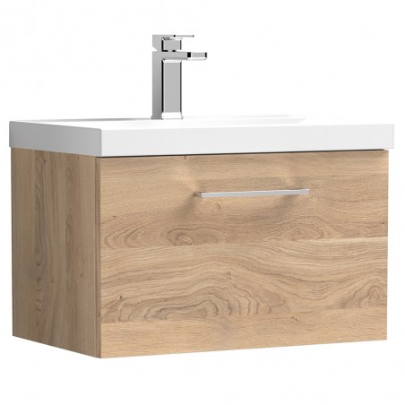 Arno 600mm Wall Hung Single Drawer Vanity Unit & Thin-Edge Ceramic Basin - Bleached Oak