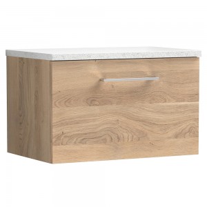 Arno 600mm Wall Hung Single Drawer Vanity Unit & Laminate Worktop - Bleached Oak/Sparkle White