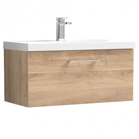 Arno 800mm Wall Hung Single Drawer Vanity Unit & Thin-Edge Ceramic Basin - Bleached Oak