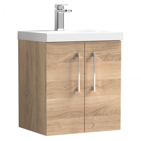 Arno 500mm Wall Hung 2 Door Vanity Unit & Mid-Edge Ceramic Basin - Bleached Oak