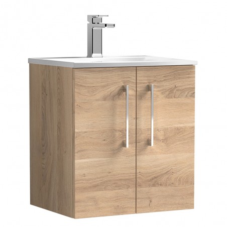 Arno 500mm Wall Hung 2 Door Vanity Unit & Curved Ceramic Basin - Bleached Oak