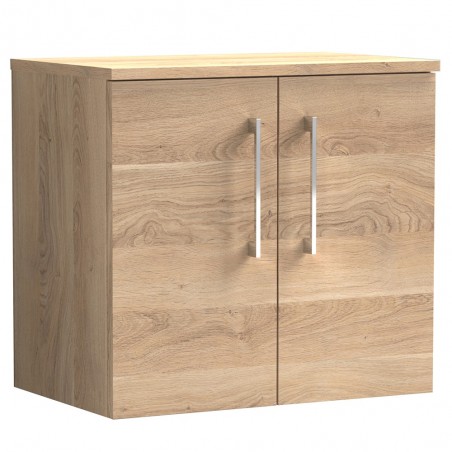 Arno 600mm Wall Hung 2 Door Vanity Unit & Worktop - Bleached Oak