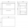 Arno 600mm Wall Hung 2 Drawer Vanity Unit & Worktop - Bleached Oak - Technical Drawing