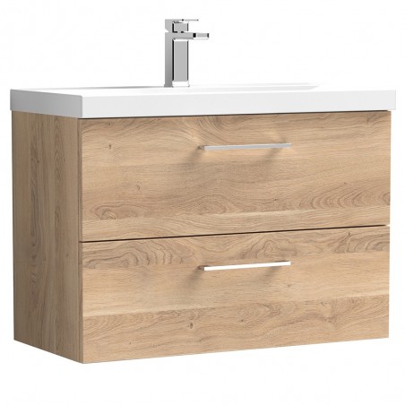 Arno 800mm Wall Hung 2 Drawer Vanity Unit & Mid-Edge Ceramic Basin - Bleached Oak