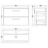 Arno 800mm Wall Hung 2 Drawer Vanity Unit & Mid-Edge Ceramic Basin - Bleached Oak - Technical Drawing