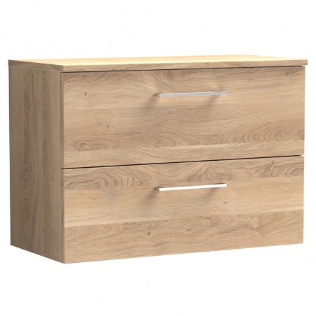 Arno 800mm Wall Hung 2 Drawer Vanity Unit & Worktop - Bleached Oak