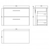 Arno 800mm Wall Hung 2 Drawer Vanity Unit & Worktop - Bleached Oak - Technical Drawing