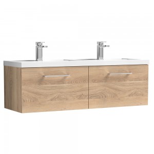 Arno 1200mm Wall Hung 2 Drawer Vanity Unit & Double Basin - Bleached Oak