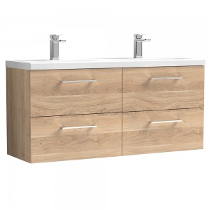 Arno 1200mm Wall Hung 4 Drawer Vanity Unit & Double Basin - Bleached Oak
