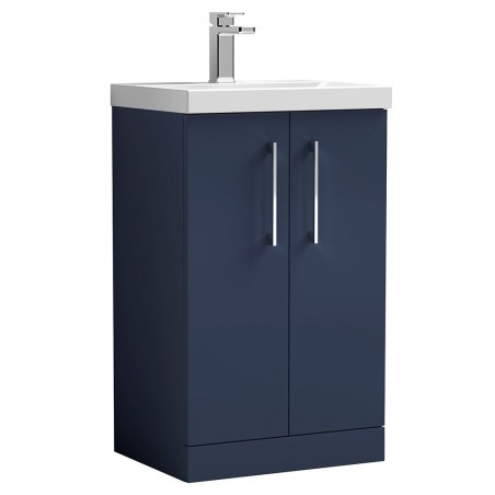 Arno 500mm Freestanding 2 Door Vanity Unit & Mid-Edge Ceramic Basin - Midnight Blue