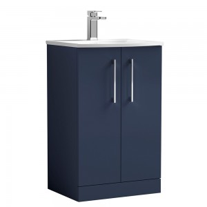 Arno 500mm Freestanding 2 Door Vanity Unit & Curved Ceramic Basin - Midnight Blue