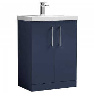 Arno 600mm Freestanding 2 Door Vanity Unit & Mid-Edge Ceramic Basin - Midnight Blue