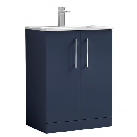 Arno 600mm Freestanding 2 Door Vanity Unit & Minimalist Ceramic Basin - Midnight Blue