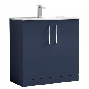 Arno 800mm Freestanding 2 Door Vanity Unit & Minimalist Ceramic Basin - Midnight Blue