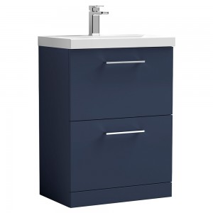 Arno 600mm Freestanding 2 Drawer Vanity Unit & Mid-Edge Ceramic Basin - Midnight Blue