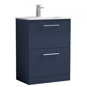 Arno 600mm Freestanding 2 Drawer Vanity Unit & Minimalist Ceramic Basin - Midnight Blue