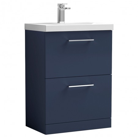 Arno 600mm Freestanding 2 Drawer Vanity Unit & Thin-Edge Ceramic Basin - Midnight Blue