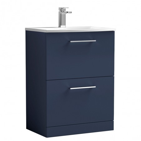 Arno 600mm Freestanding 2 Drawer Vanity Unit & Curved Ceramic Basin - Midnight Blue
