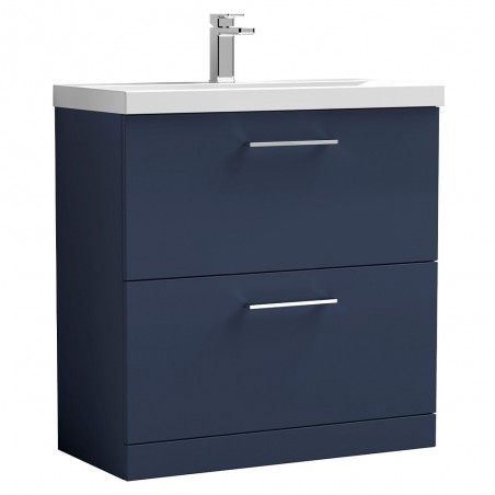 Arno 800mm Freestanding 2 Drawer Vanity Unit & Mid-Edge Ceramic Basin - Midnight Blue