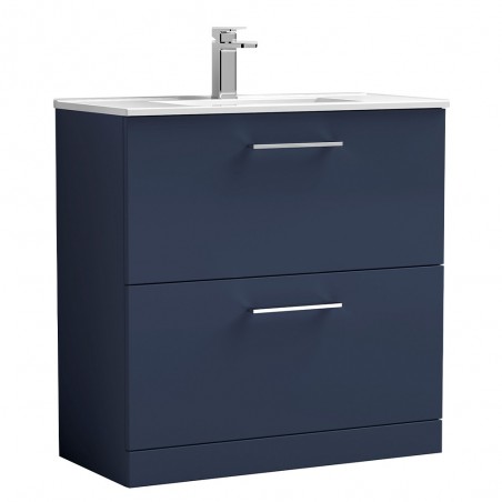 Arno 800mm Freestanding 2 Drawer Vanity Unit & Minimalist Ceramic Basin - Midnight Blue