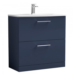 Arno 800mm Freestanding 2 Drawer Vanity Unit & Curved Ceramic Basin - Midnight Blue
