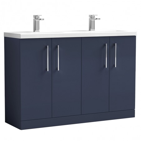 Arno 1200mm Freestanding 4 Door Vanity Unit & Double Basin - Midnight Blue