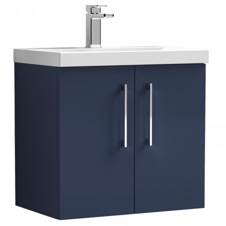 Arno 600mm Wall Hung 2 Door Vanity Unit & Mid-Edge Ceramic Basin - Midnight Blue