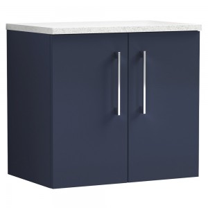 Arno 600mm Wall Hung 2 Door Vanity Unit & Laminate Worktop - Midnight Blue/Sparkle White