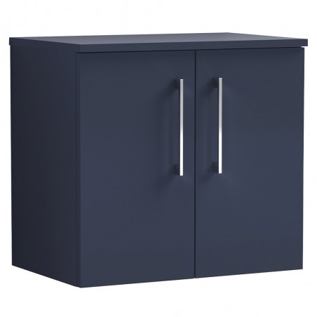 Arno 600mm Wall Hung 2 Door Vanity Unit & Worktop - Midnight Blue