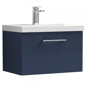 Arno 600mm Wall Hung Single Drawer Vanity Unit & Mid-Edge Ceramic Basin - Midnight Blue