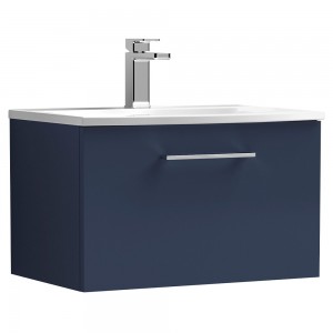Arno 600mm Wall Hung Single Drawer Vanity Unit & Curved Ceramic Basin - Midnight Blue