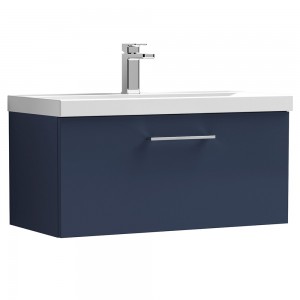 Arno 800mm Wall Hung Single Drawer Vanity Unit & Mid-Edge Ceramic Basin - Midnight Blue