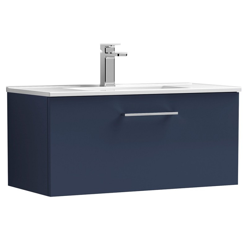 Arno 800mm Wall Hung Single Drawer Vanity Unit & Minimalist Ceramic Basin - Midnight Blue