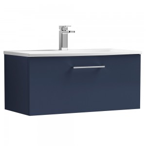 Arno 800mm Wall Hung Single Drawer Vanity Unit & Curved Ceramic Basin - Midnight Blue
