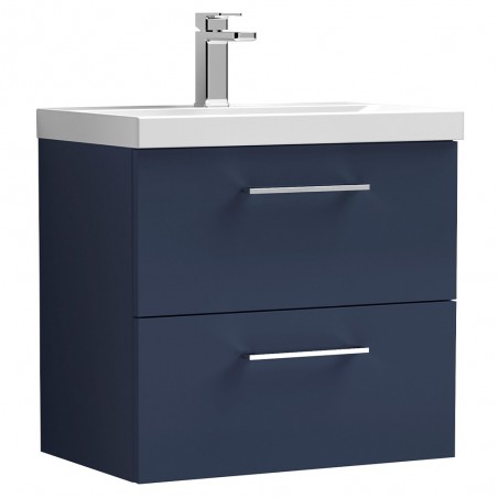 Arno 600mm Wall Hung 2 Drawer Vanity Unit & Thin-Edge Ceramic Basin - Midnight Blue