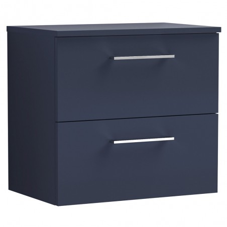 Arno 600mm Wall Hung 2 Drawer Vanity Unit & Worktop - Midnight Blue