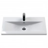 Arno 800mm Wall Hung 2 Drawer Vanity Unit & Mid-Edge Ceramic Basin - Midnight Blue - Insitu