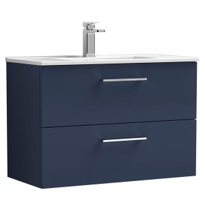 Arno 800mm Wall Hung 2 Drawer Vanity Unit & Minimalist Ceramic Basin - Midnight Blue