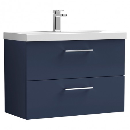 Arno 800mm Wall Hung 2 Drawer Vanity Unit & Thin-Edge Ceramic Basin - Midnight Blue