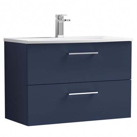 Arno 800mm Wall Hung 2 Drawer Vanity Unit & Curved Ceramic Basin - Midnight Blue