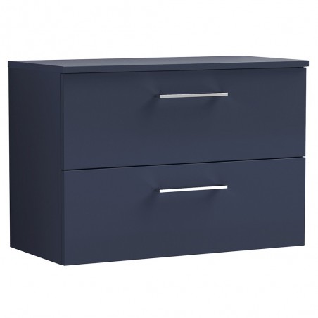 Arno 800mm Wall Hung 2 Drawer Vanity Unit & Worktop - Midnight Blue