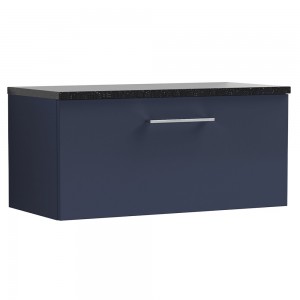 Arno 800mm Wall Hung Single Drawer Vanity Unit & Laminate Worktop - Midnight Blue/Sparkle Black