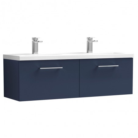 Arno 1200mm Wall Hung 2 Drawer Vanity Unit & Double Basin - Midnight Blue