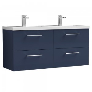 Arno 1200mm Wall Hung 4 Drawer Vanity Unit & Double Basin - Midnight Blue