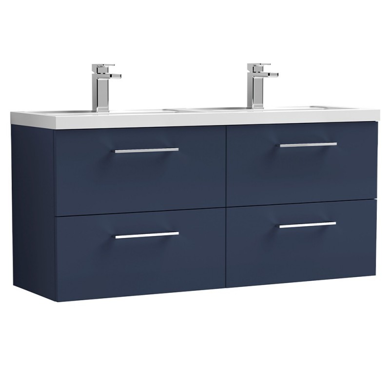 Arno 1200mm Wall Hung 4 Drawer Vanity Unit & Double Basin - Midnight Blue