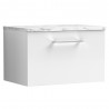 Arno 600mm Wall Hung Single Drawer Vanity Unit & Laminate Worktop - Gloss White/Carrera Marble