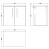 Arno 600mm Wall Hung 2 Door Vanity Unit & Laminate Worktop - Soft Black/Carrera Marble - Technical Drawing