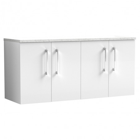 Arno 1200mm Wall Hung 4 Door Vanity Unit & Laminate Worktop - Gloss White/Sparkle White